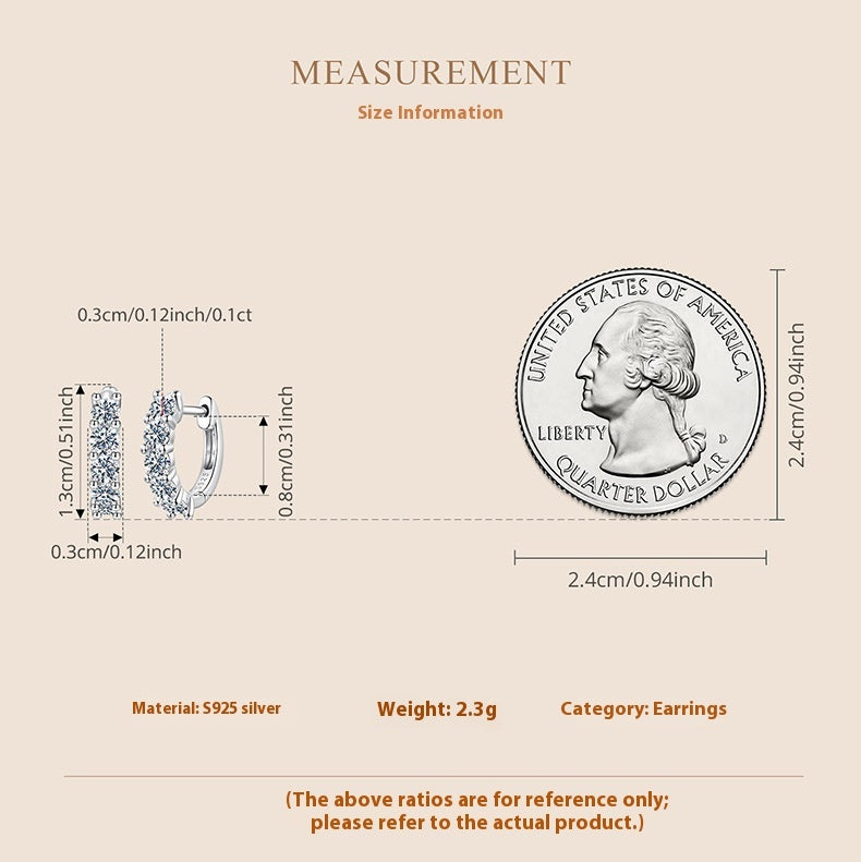 Silver Ziyun New Shining Single Row Light Luxury Moissanite Ear Clip Women