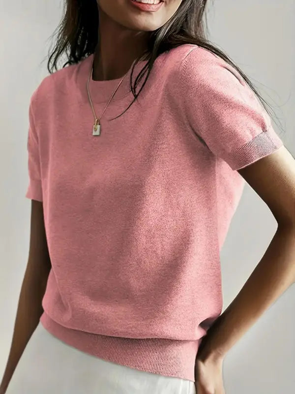 Naisten Yksivärinen Crew Neck Lyhythihainen Neule