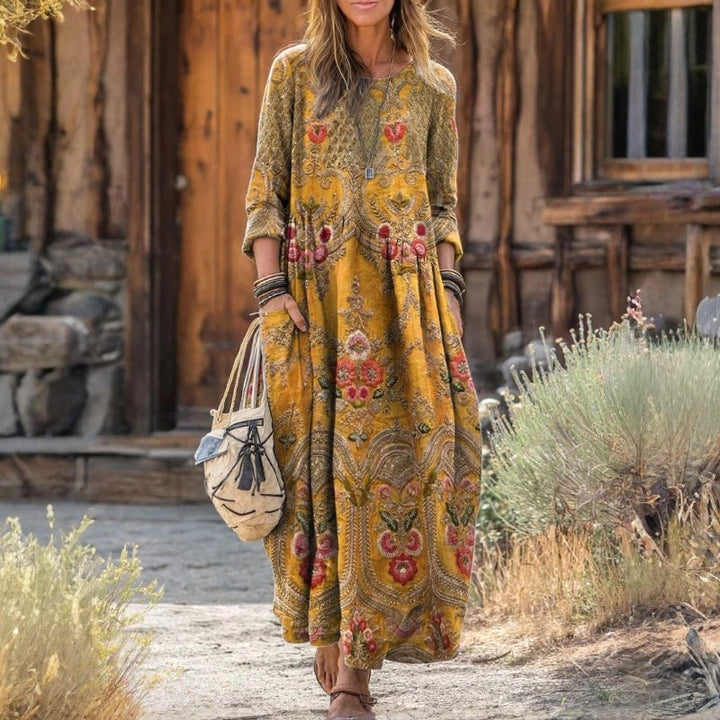 Maria - Casual Šaty s Dlouhým Rukávem Inspirované Vintage