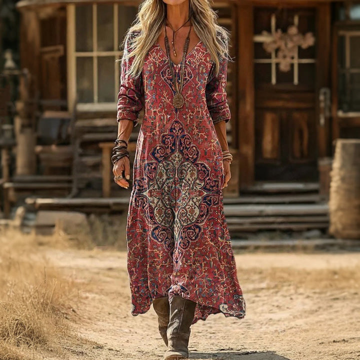 Maria - Casual šaty s dlouhým rukávem inspirované vintage