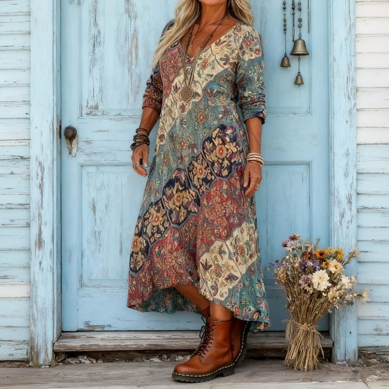 Maria - Casual šaty s dlouhým rukávem inspirované vintage