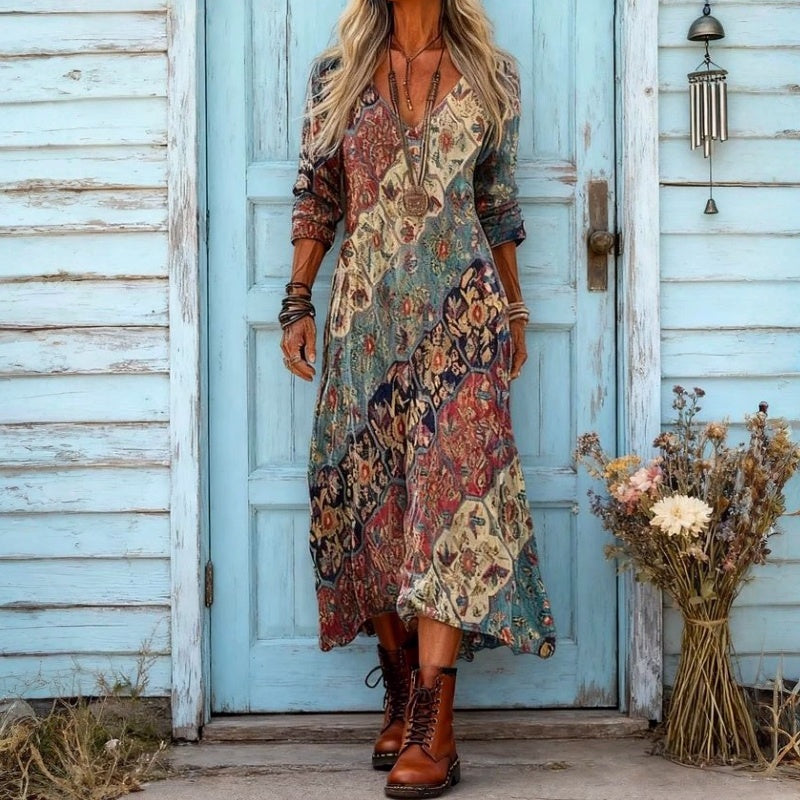 Maria - Casual šaty s dlouhým rukávem inspirované vintage