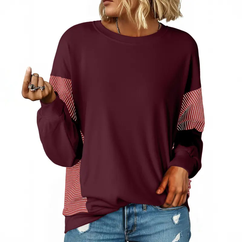 Naisten Patchwork Pitkähihaiset Neule Sweatshirt