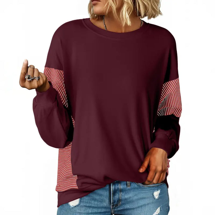 Naisten Patchwork Pitkähihaiset Neule Sweatshirt