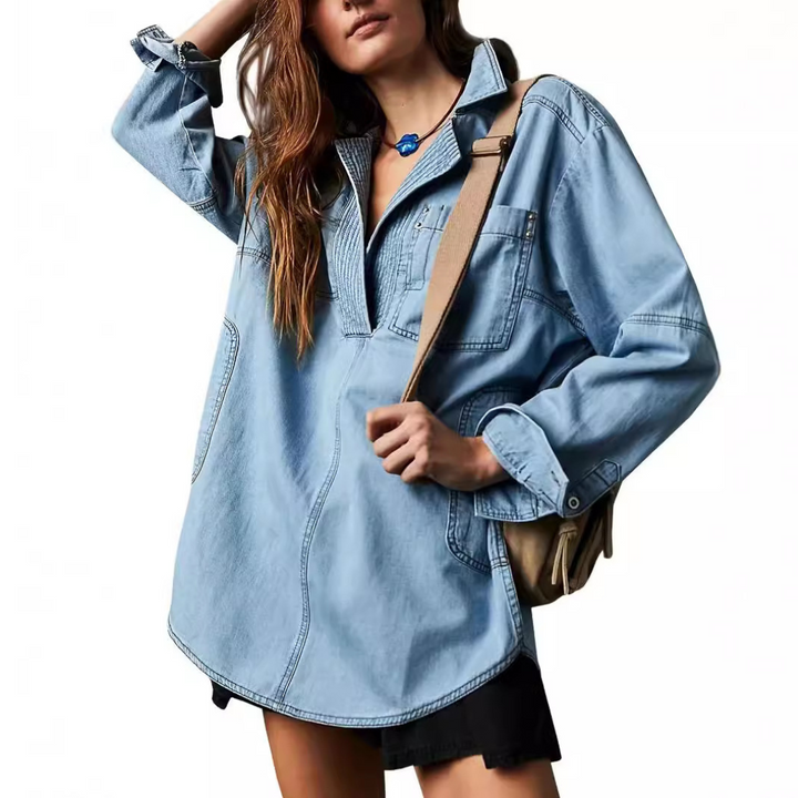 NALINAE™ – Tyylikäs V-pääntie Denim Tunika-Paita