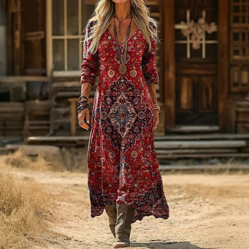 Maria - Casualní Vintage Šaty s Dlouhým Rukávem