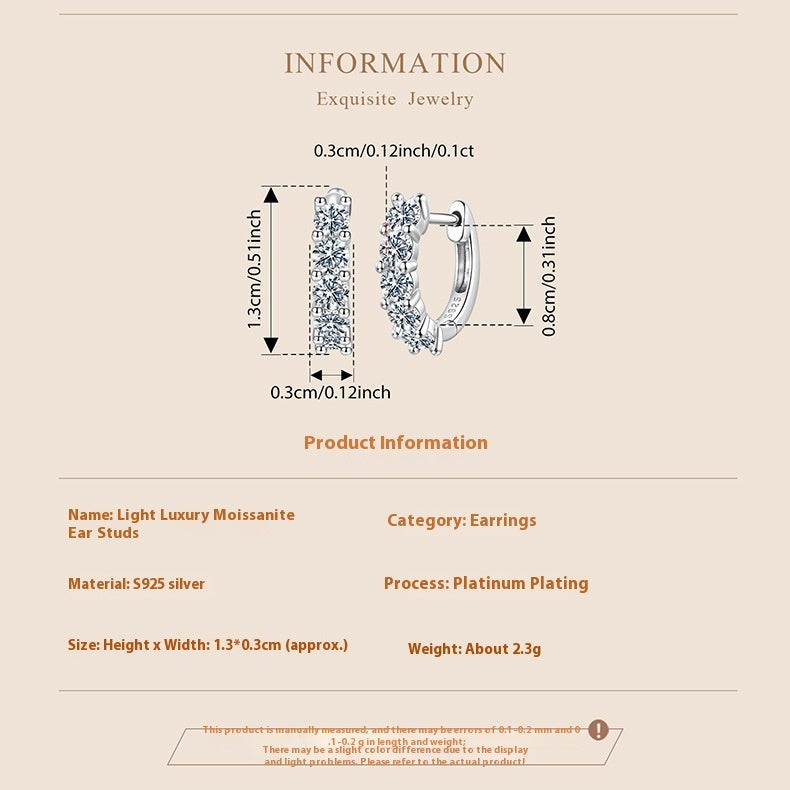 Silver Ziyun New Shining Single Row Light Luxury Moissanite Ear Clip Women