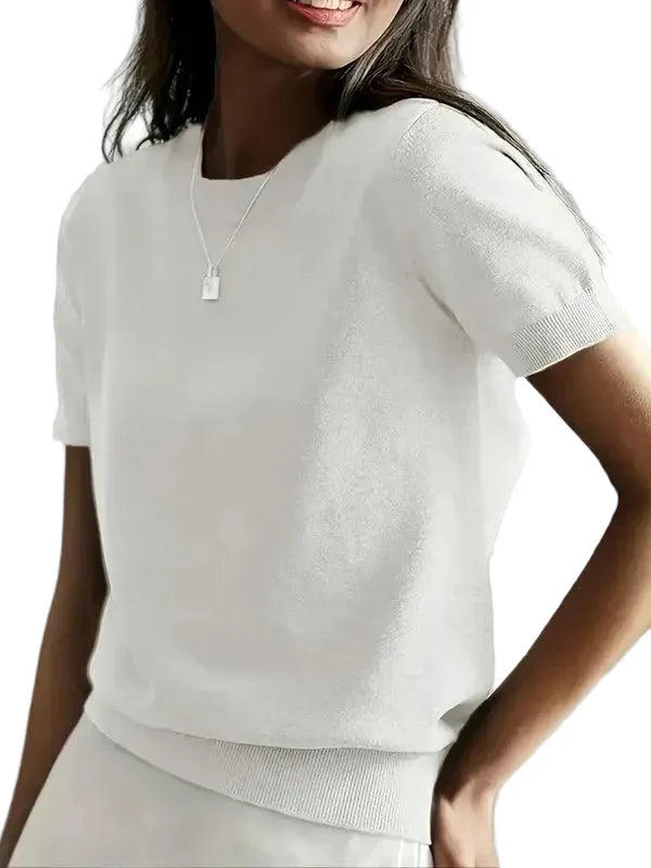 Naisten Yksivärinen Crew Neck Lyhythihainen Neule