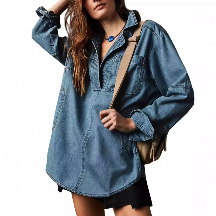 NALINAE™ – Tyylikäs V-pääntie Denim Tunika-Paita