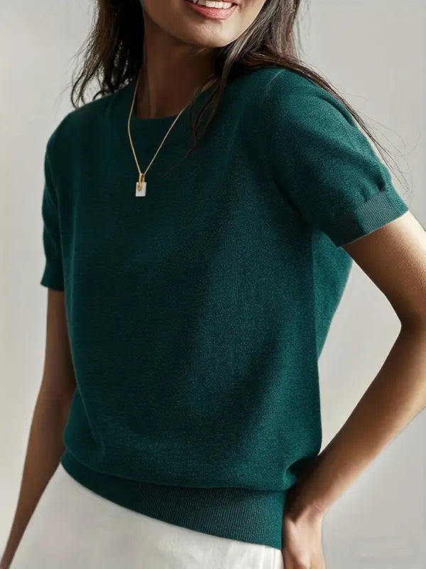 Naisten Yksivärinen Crew Neck Lyhythihainen Neule