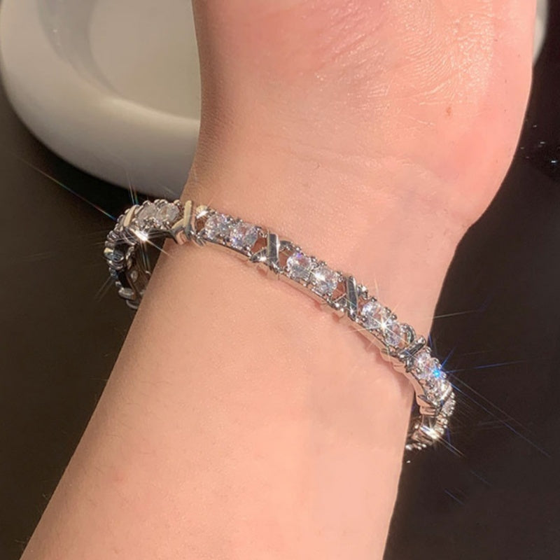 Cool Style Light Luxury X Letter Zircon Bracelet Design Open
