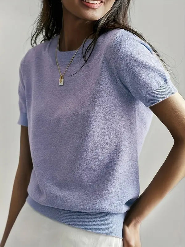 Naisten Yksivärinen Crew Neck Lyhythihainen Neule