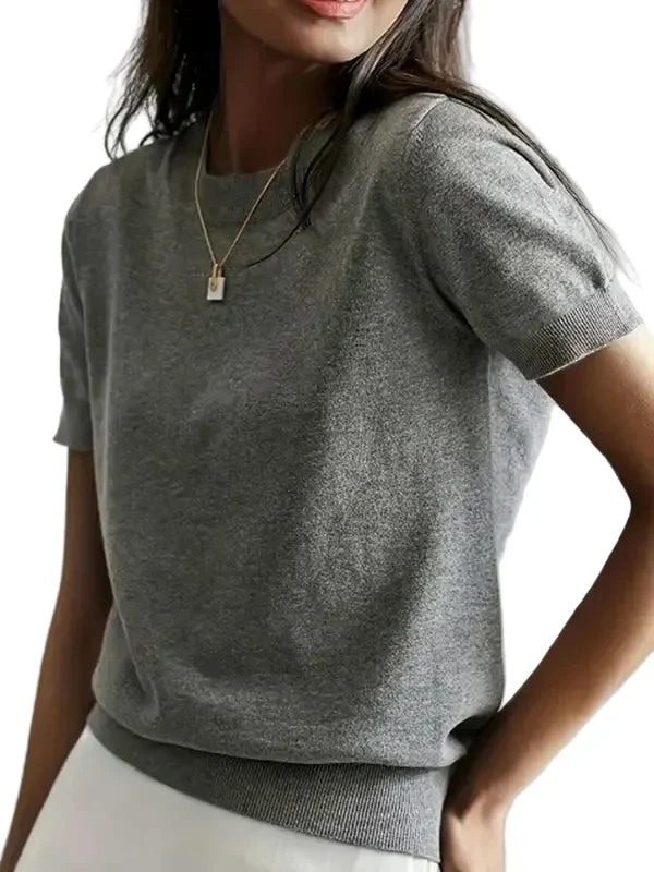 Naisten Yksivärinen Crew Neck Lyhythihainen Neule
