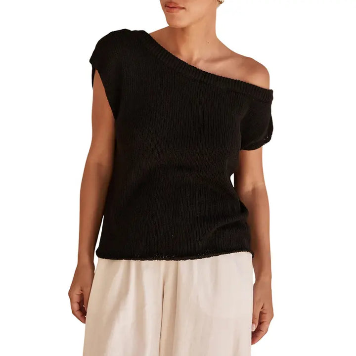 Naisten Off-Shoulder Y2K Lyhythihainen Ribbineulepaita
