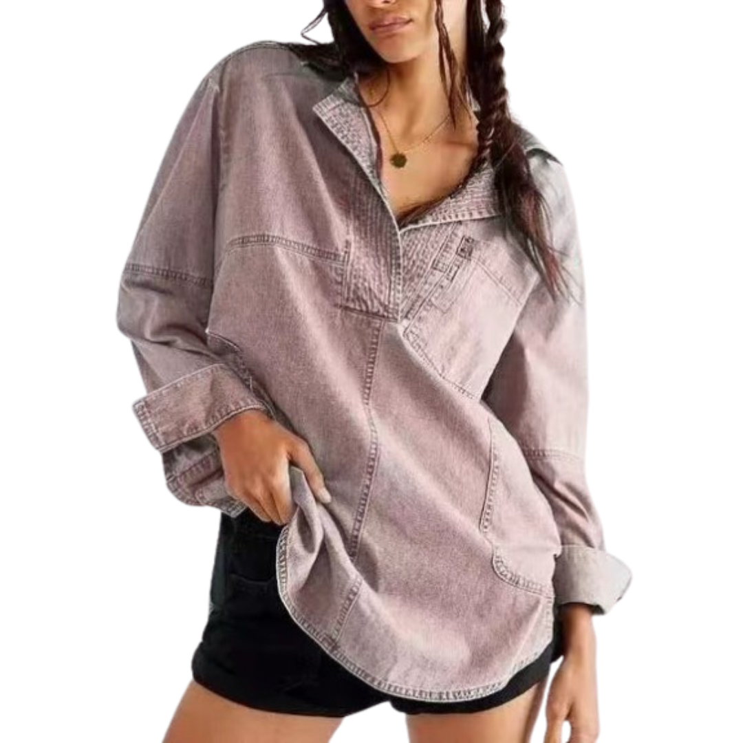 NALINAE™ – Tyylikäs V-pääntie Denim Tunika-Paita