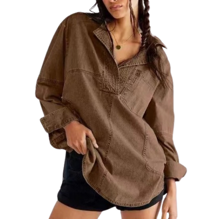NALINAE™ – Tyylikäs V-pääntie Denim Tunika-Paita