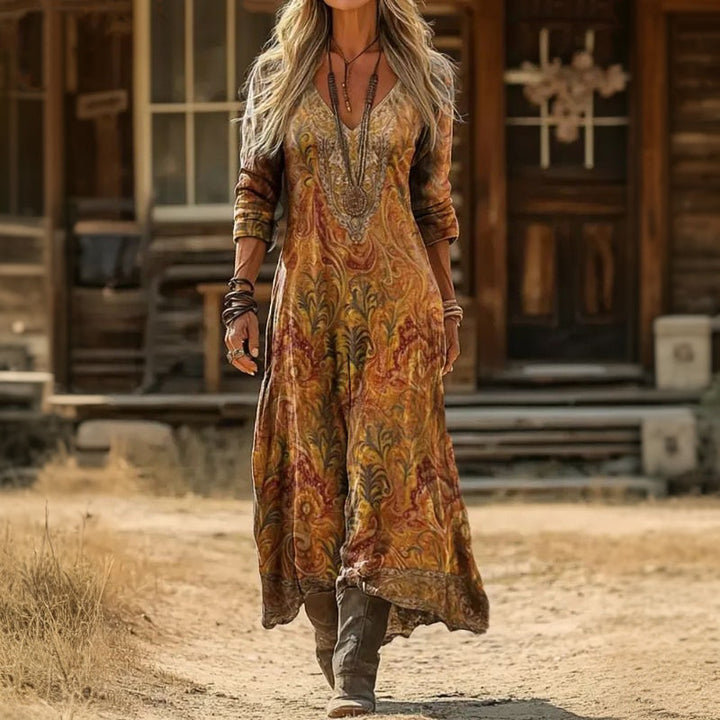 Maria - Casual Šaty s Dlouhým Rukávem ve Vintage Stylu
