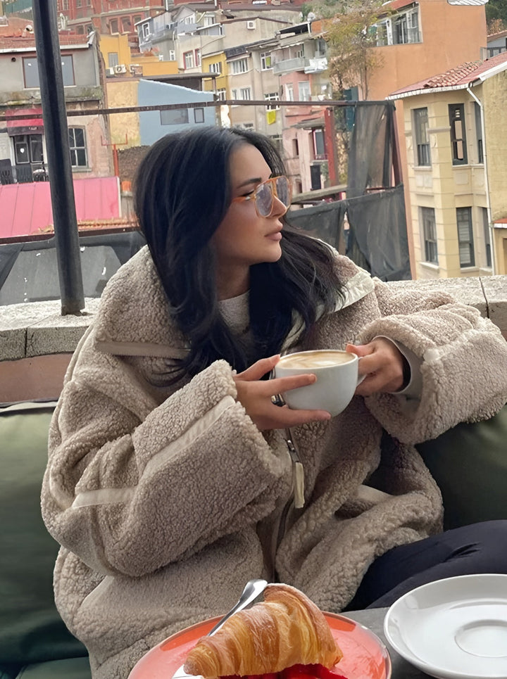 Rose™ – Naisten oversize-takki teddykankaasta, vetoketjulla