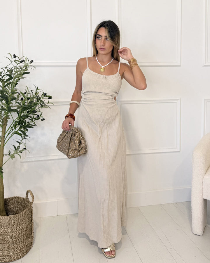 Robe Beige Bretelles Ajustables