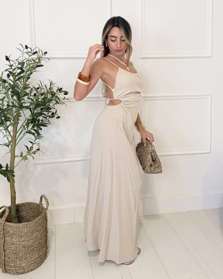 Robe Beige Bretelles Ajustables
