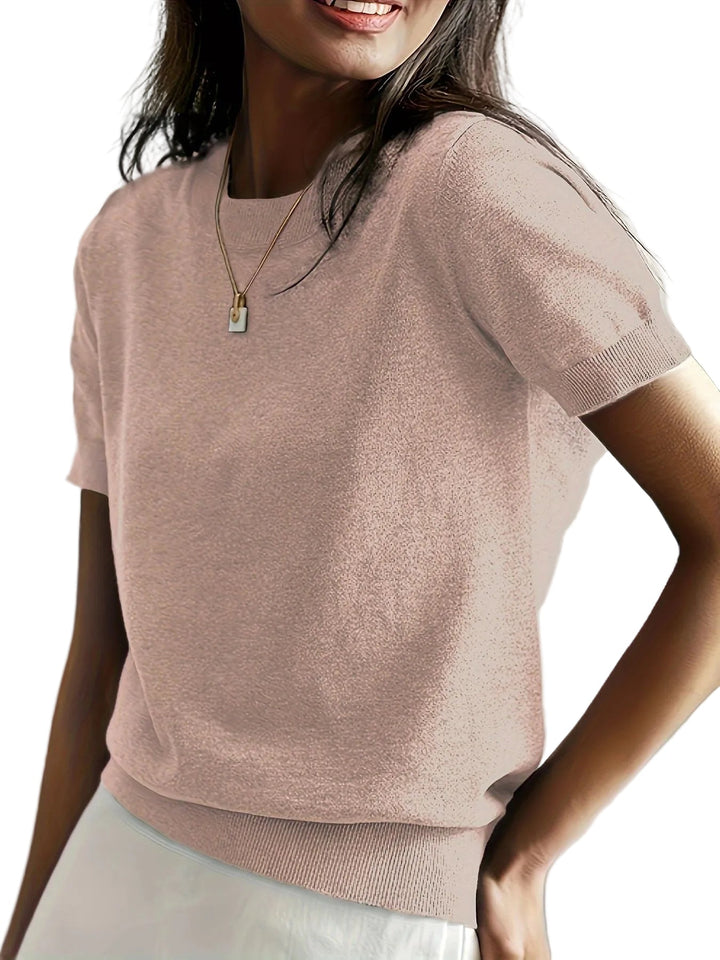 Naisten Yksivärinen Crew Neck Lyhythihainen Neule