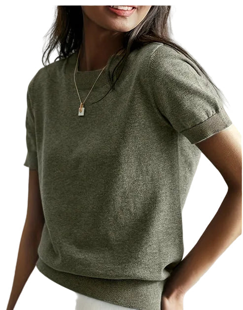 Naisten Yksivärinen Crew Neck Lyhythihainen Neule