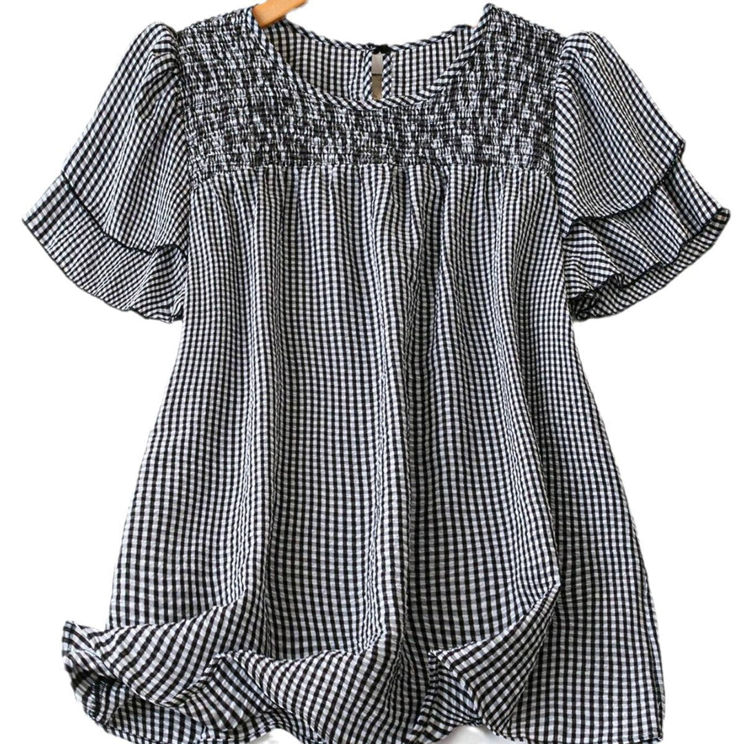 KRISTEL™ – Vintage Virtaava Ruudullinen Puffihihablus