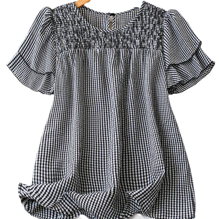 KRISTEL™ – Vintage Virtaava Ruudullinen Puffihihablus