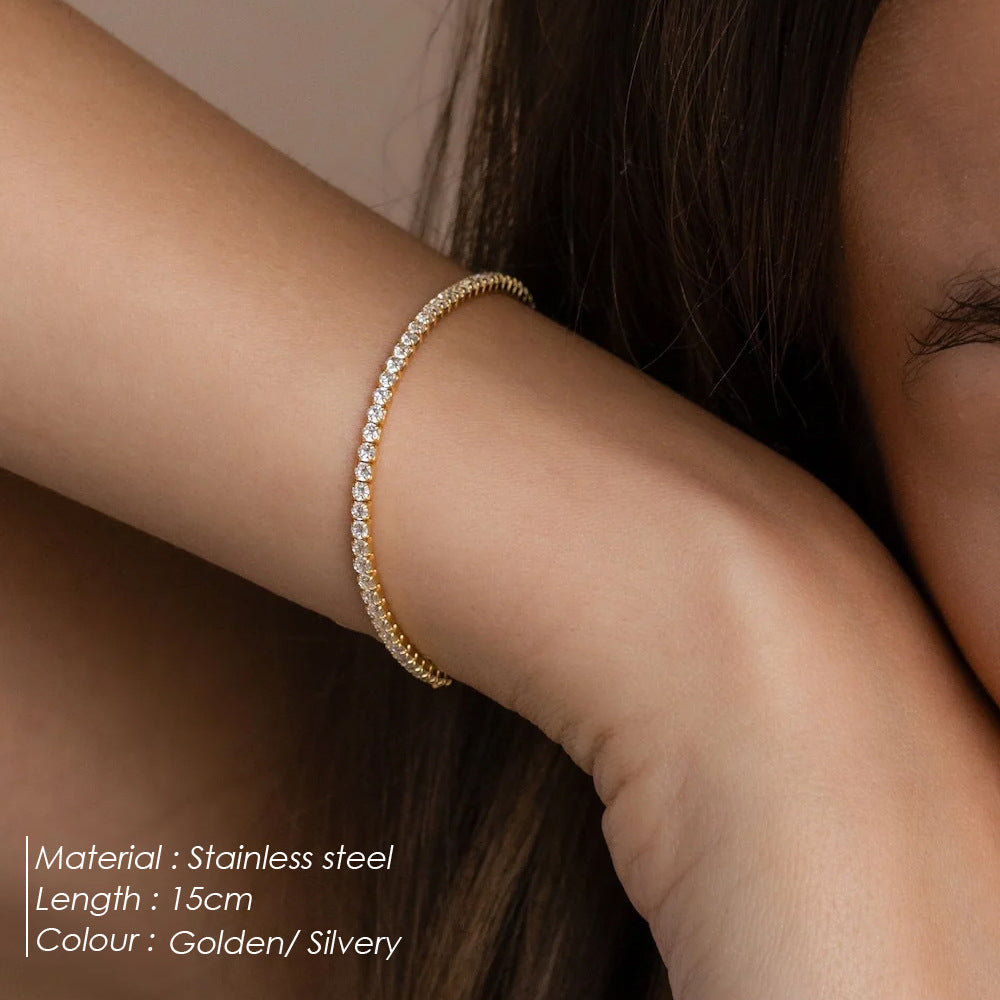 Fashion Single Row Diamond Bracelet Round Zircon Tennis