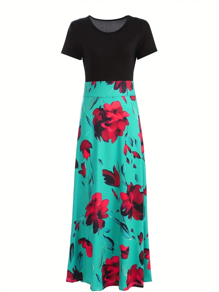 Robe Fleurie Femme Élégante à Manches Courtes