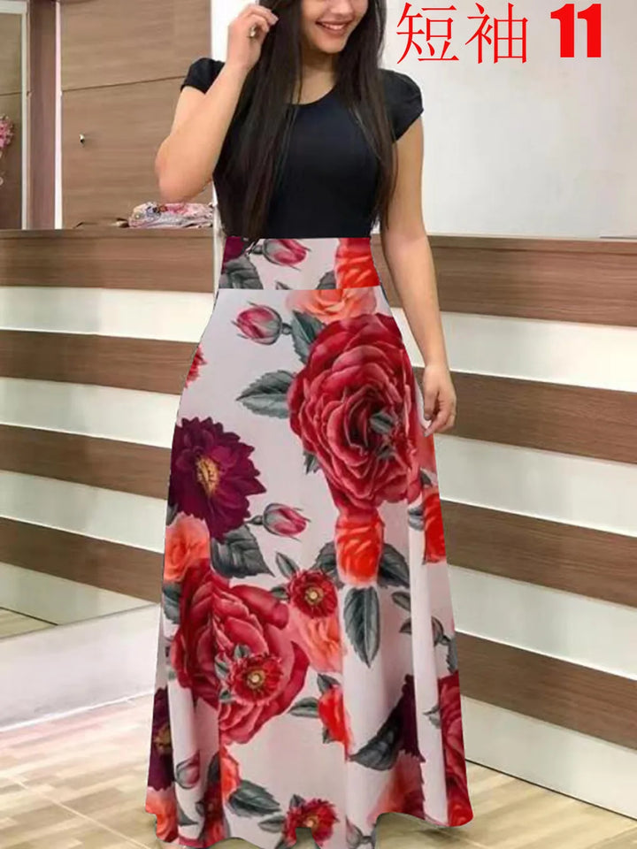 Robe Fleurie Femme Élégante à Manches Courtes