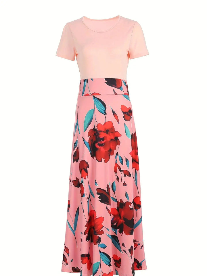 Robe Fleurie Femme Élégante à Manches Courtes