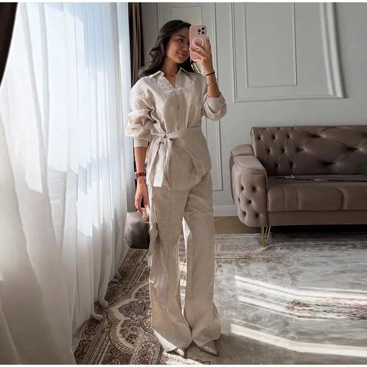 Ensemble Femme 2 Pièces en Lin – Chemise et Pantalon Large