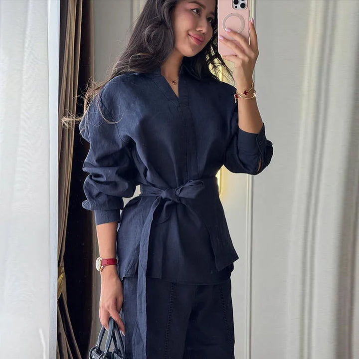 Ensemble Femme 2 Pièces en Lin – Chemise et Pantalon Large
