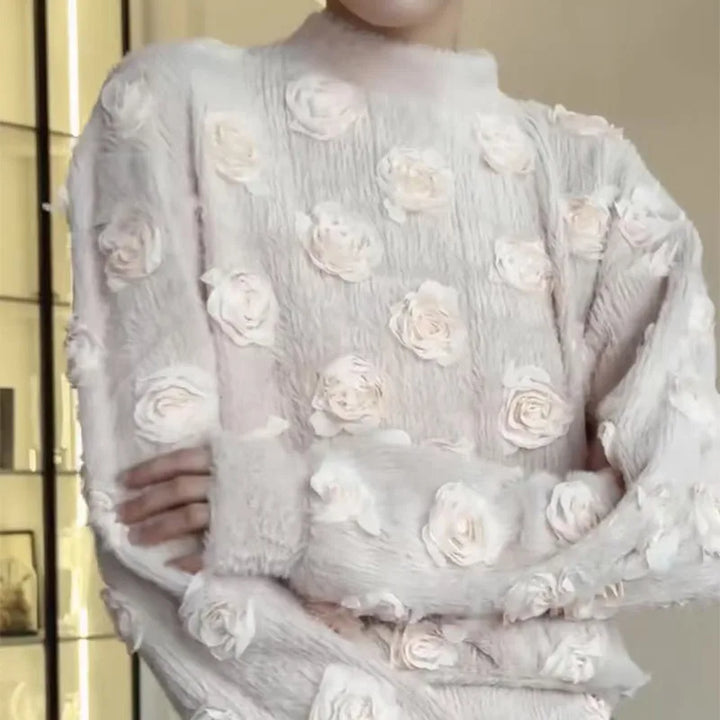 Ensemble Femme Élégant – Haut à Fleurs 3D et Jupe Longue