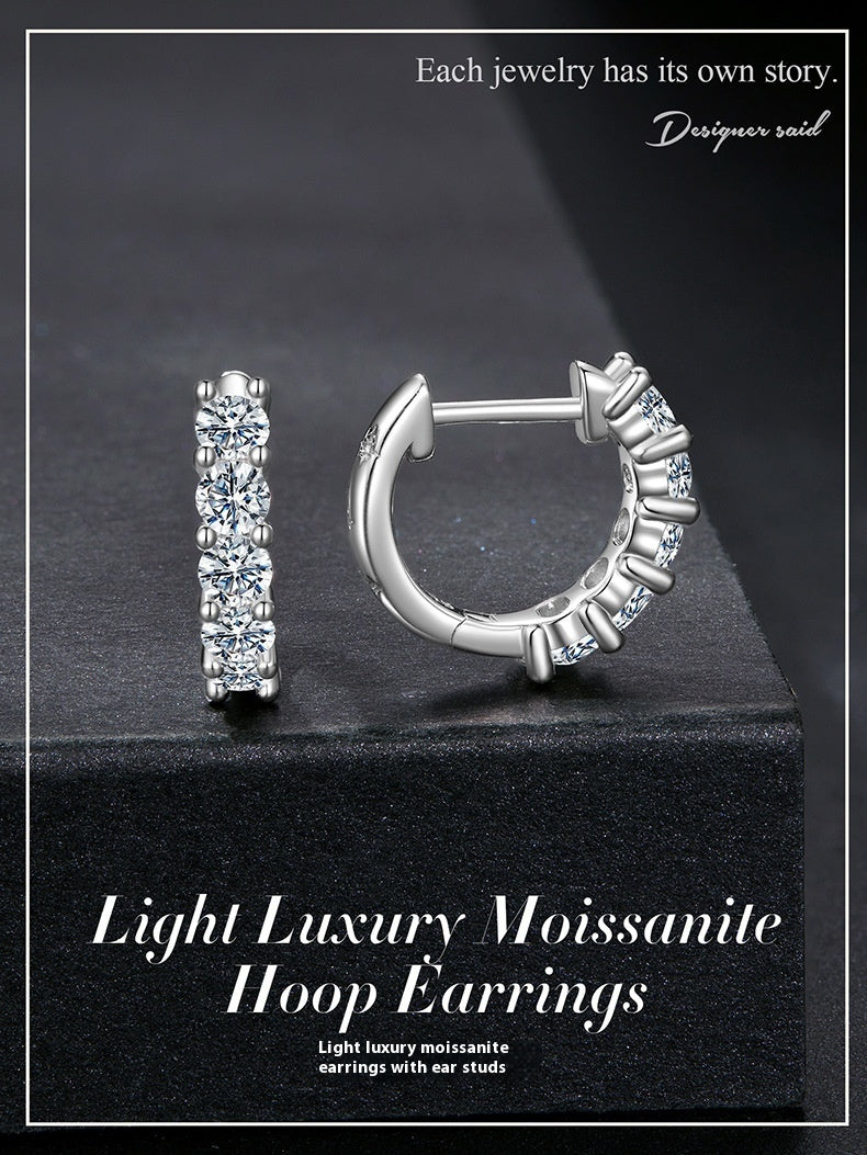 Silver Ziyun New Shining Single Row Light Luxury Moissanite Ear Clip Women