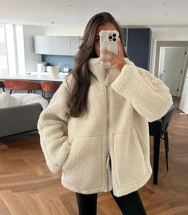Rose™ – Naisten oversize-takki teddykankaasta, vetoketjulla