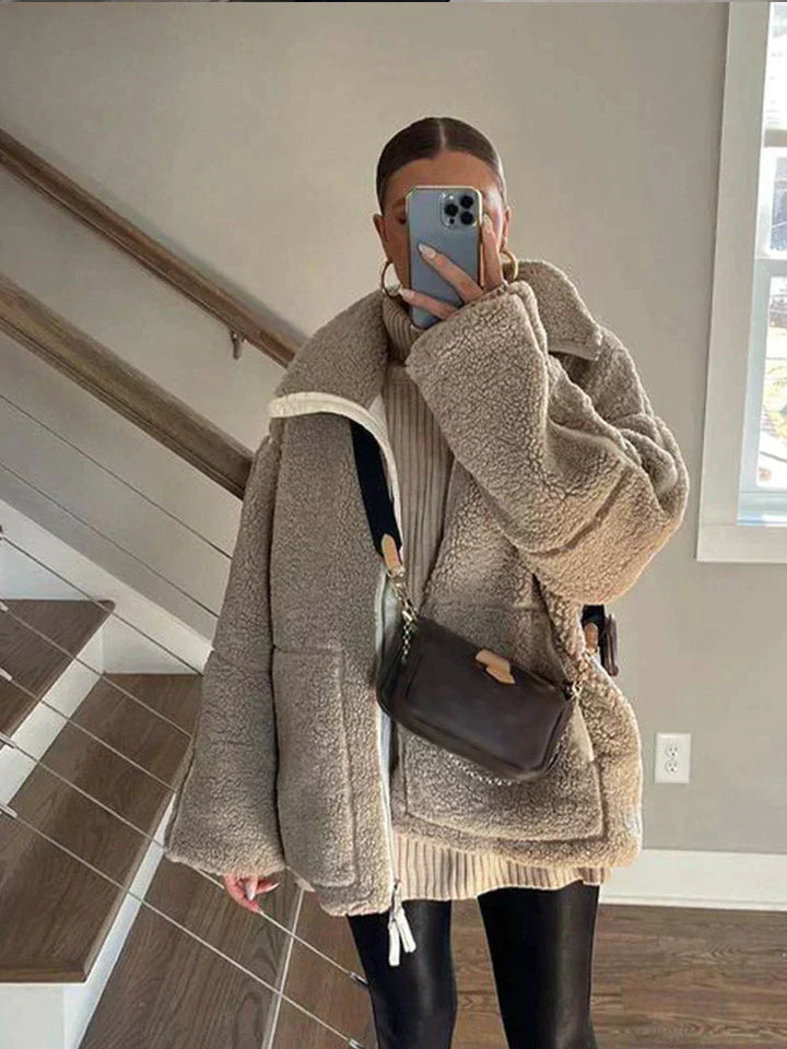 Rose™ – Naisten oversize-takki teddykankaasta, vetoketjulla