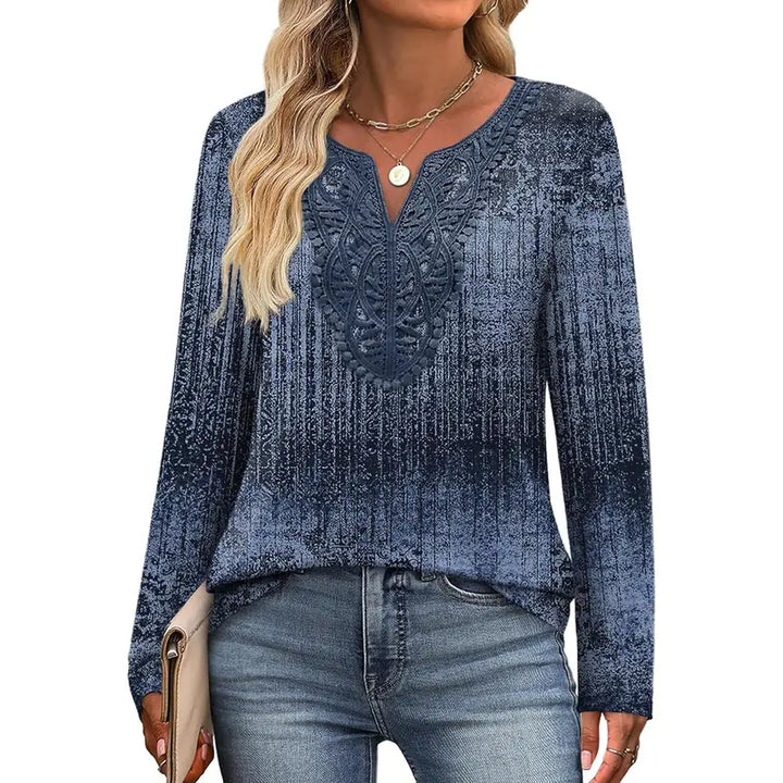 Rento Naisten Boho V-pääntie Pitkähiha Blus