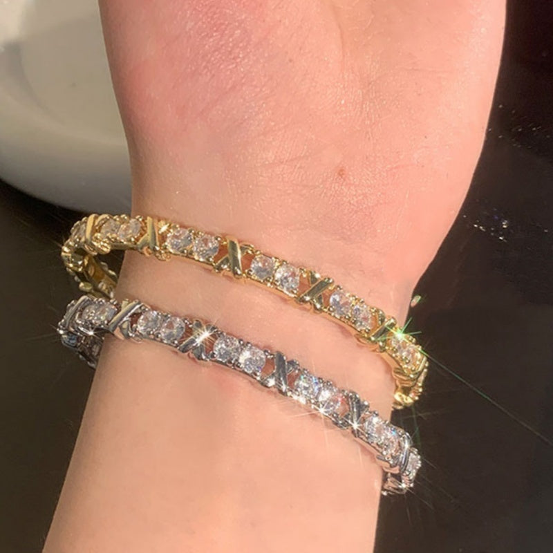 Cool Style Light Luxury X Letter Zircon Bracelet Design Open