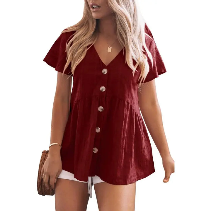 DELINA™ – Rentoa, mukavaa V-pääntie-peplum-paitaa
