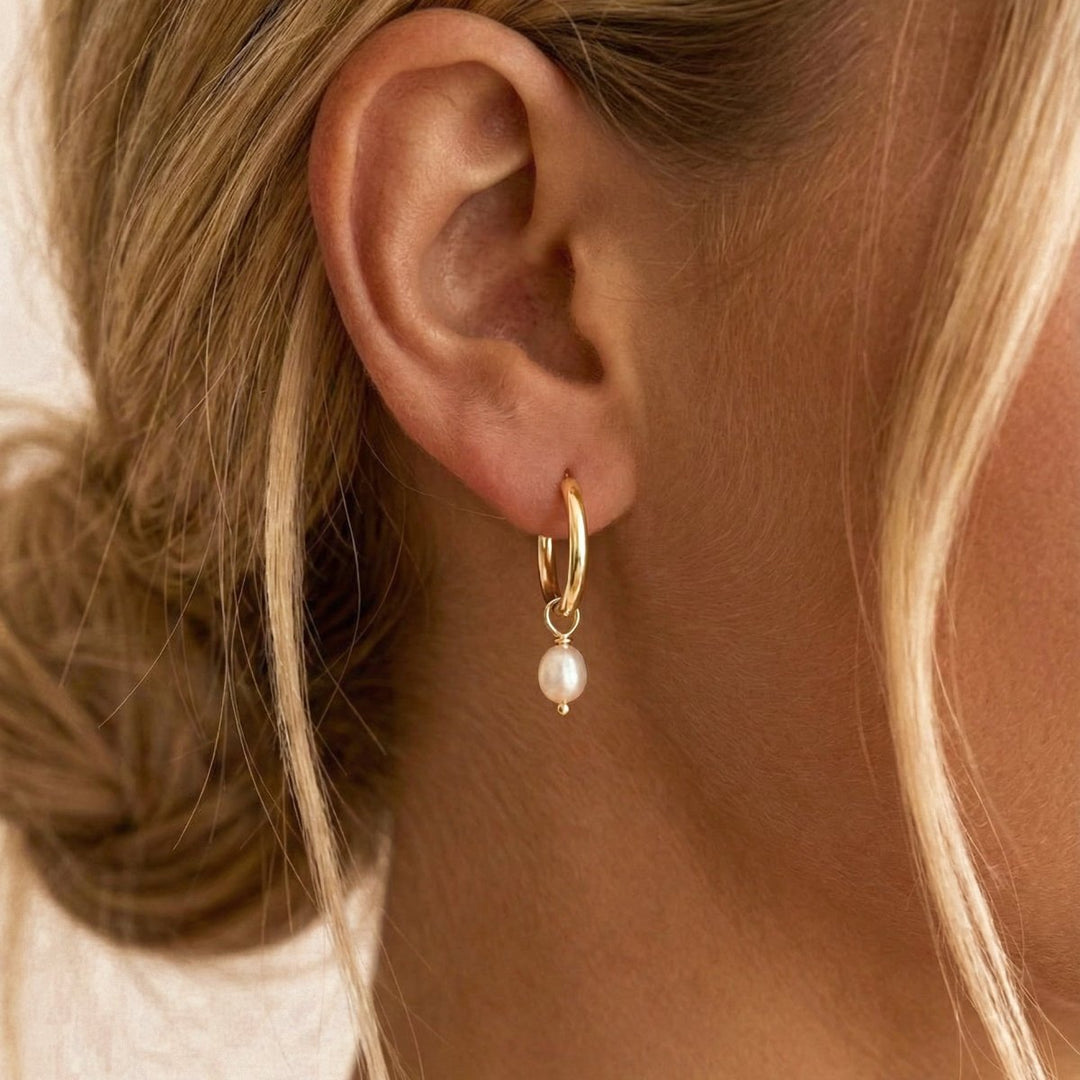 Pendientes Aros Perla Asimétrica