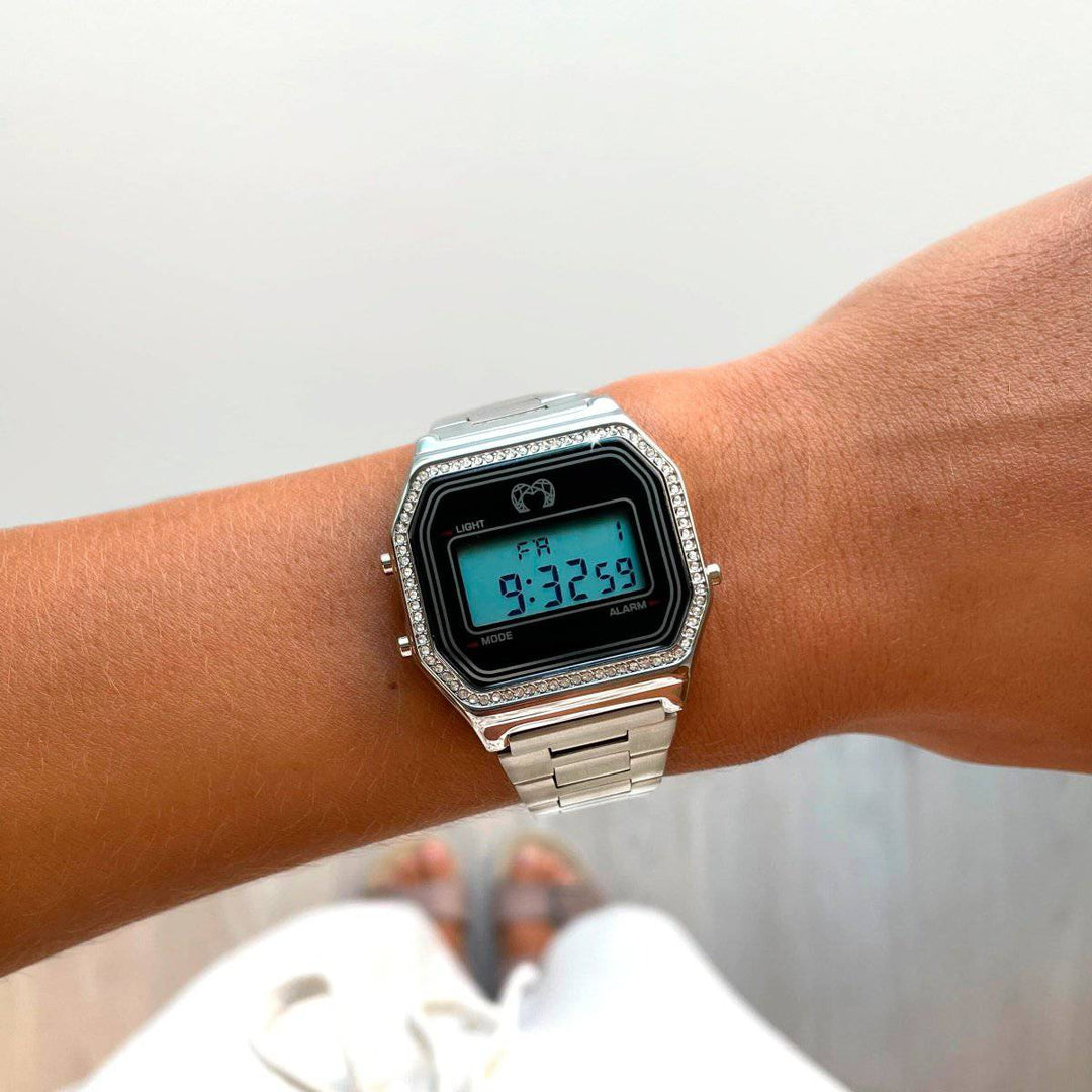 Reloj Digital Vintage Glitter ~ Plata