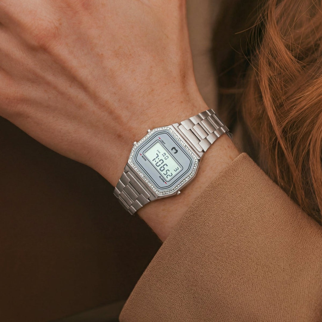 Reloj Digital Vintage Brillo ~ Plata